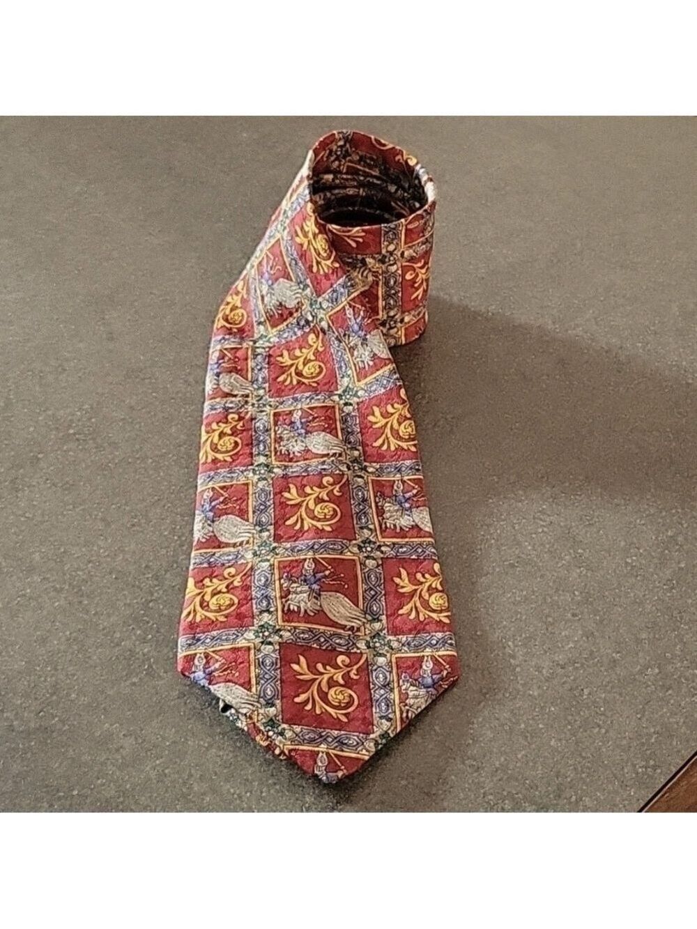 Vintage Christian Dior Monsieur Silk Ornate Medieval Tapestry Crimson